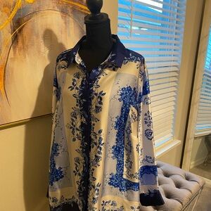 Floral Blue and White Women's Blouse